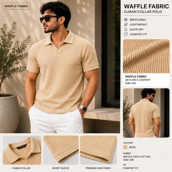 Premium Waffle Cuban Polo