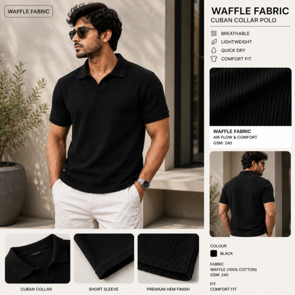 Premium Waffle Cuban Polo