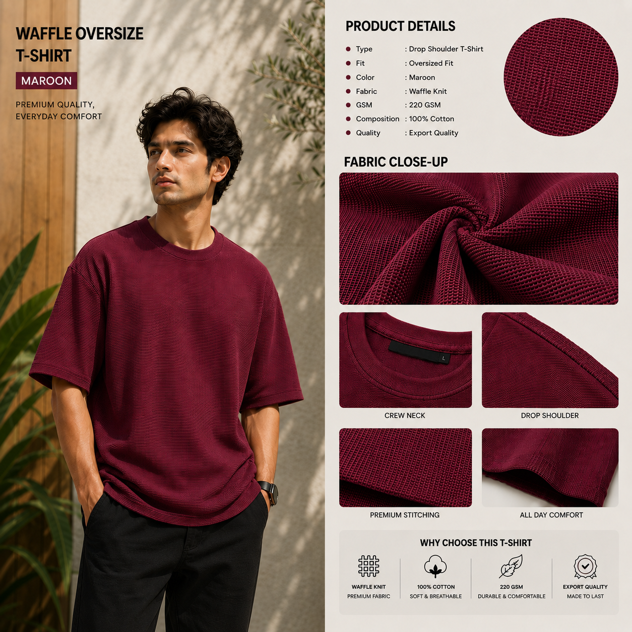 Premium Waffle Drop Shoulder