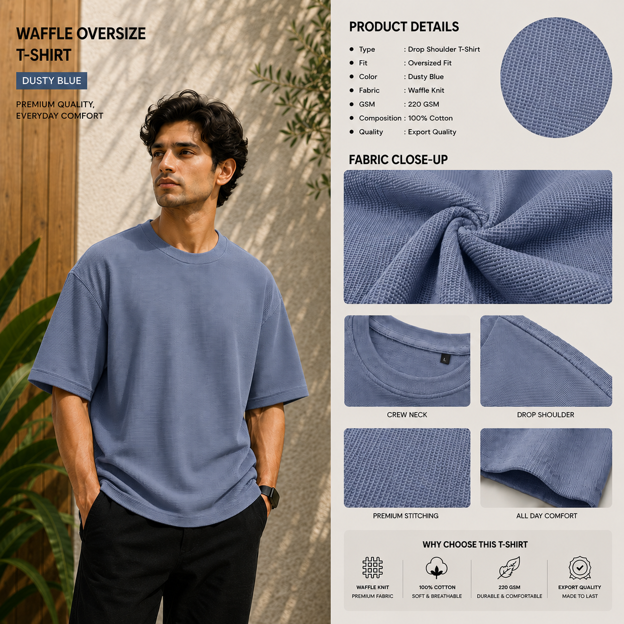 Premium Waffle Drop Shoulder